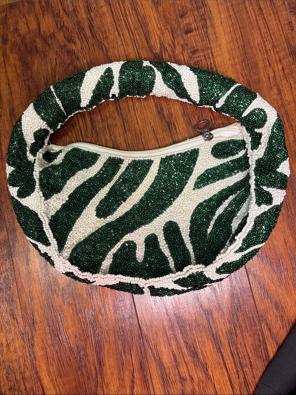 Sincerely Jules Green and White Beaded Bag